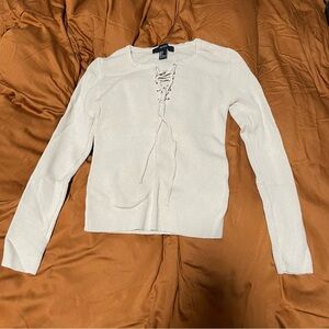 Forever 21 Criss Cross Lace Up Neckline Sweater Beige Size S